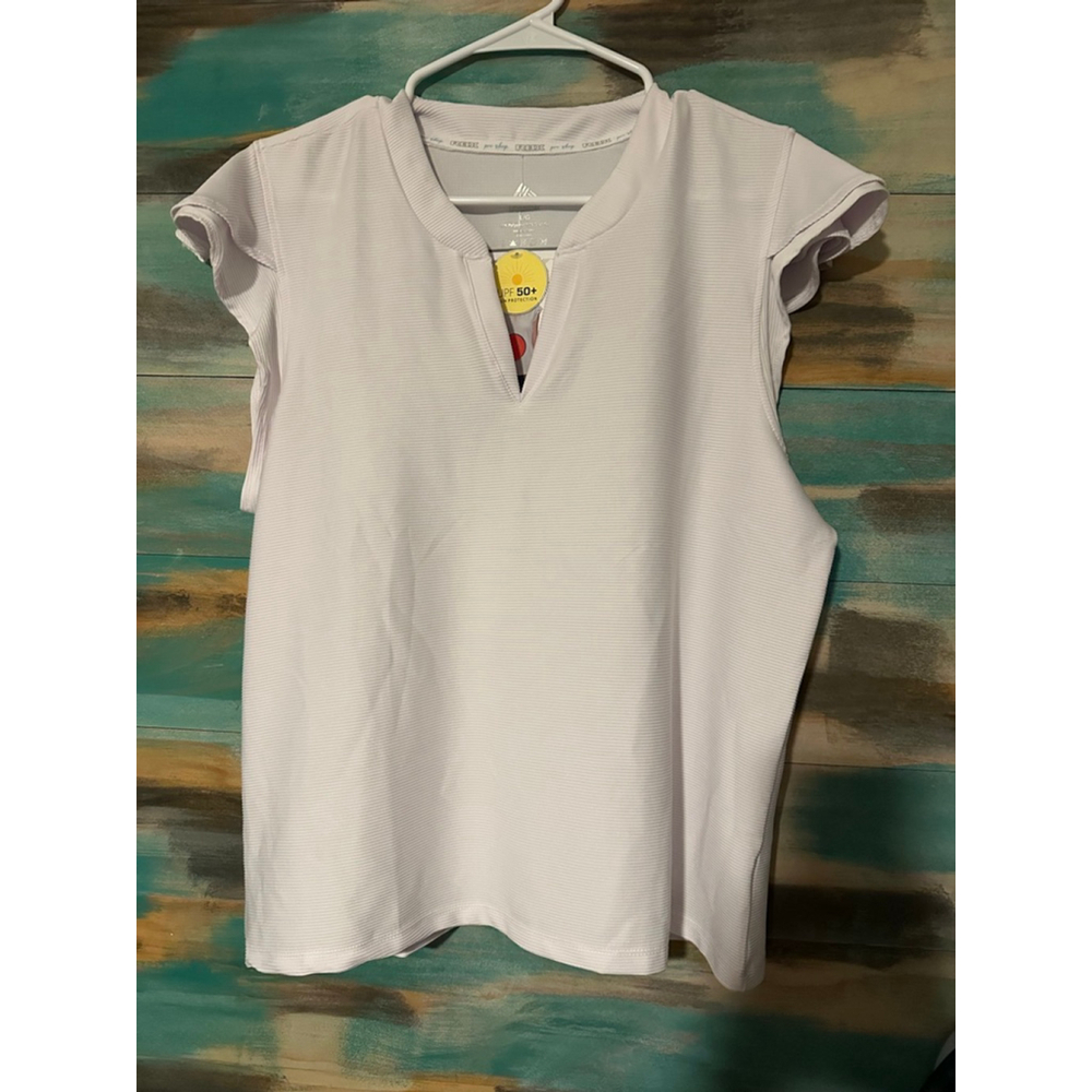 Women's RBX Flutter Sleeve Split Neck Short Sleeve Tee L